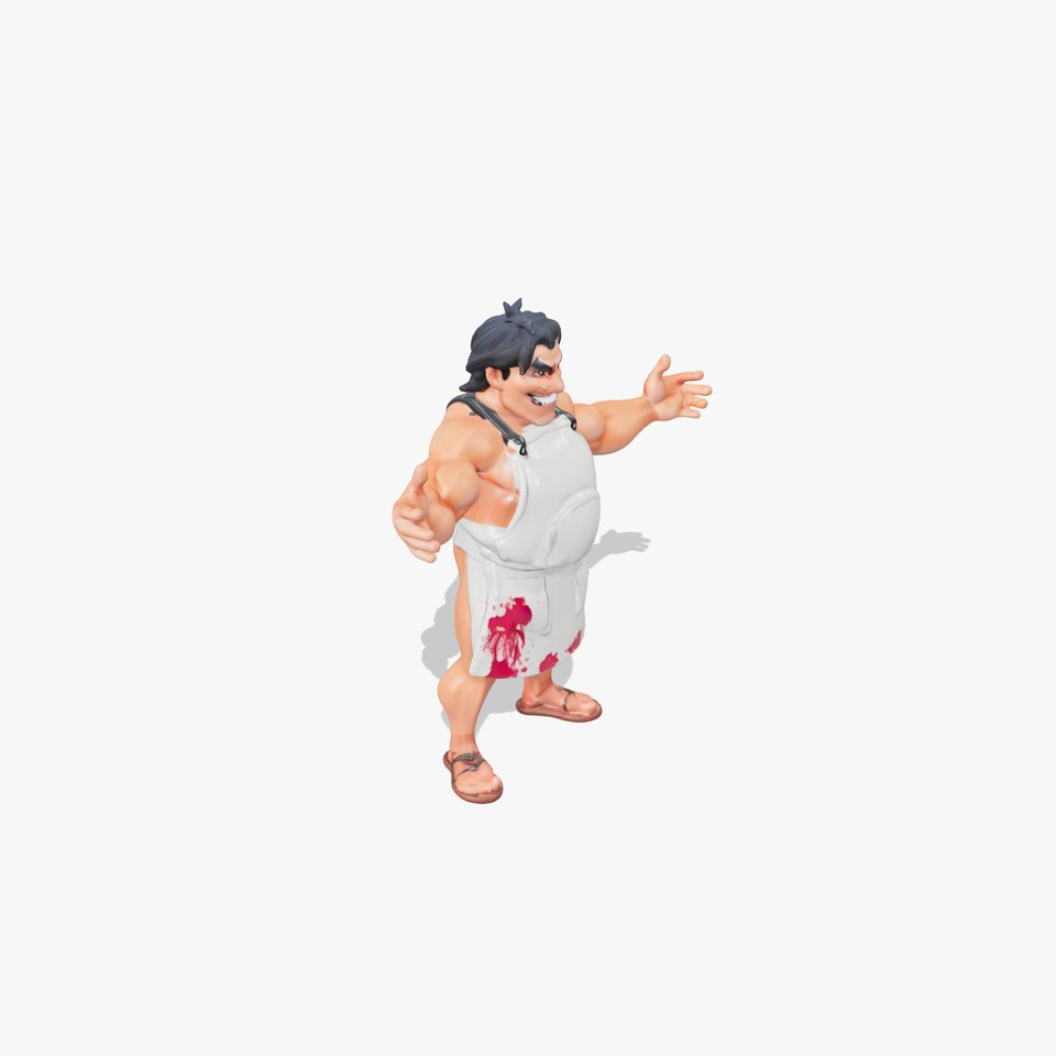 Smiling Butcher with Apron  Rigged and Animated D Character Model